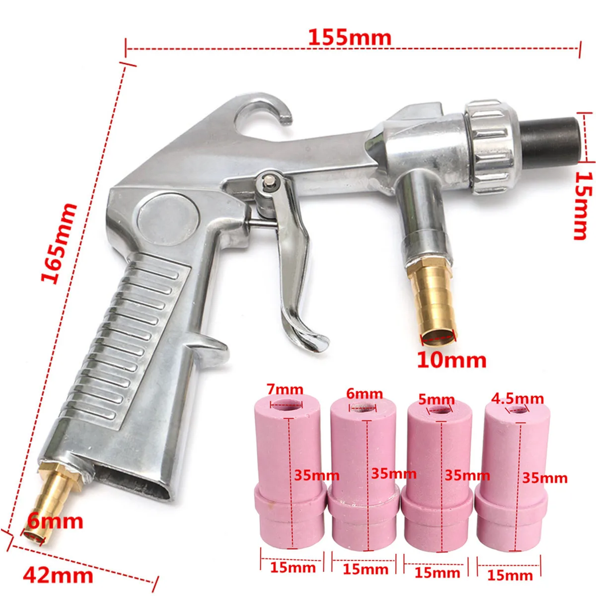 Пескоструйные пистолеты воздушный сифон с 4 шт(4 мм/5 мм/6 мм/7 мм) Керамические насадки абразивные