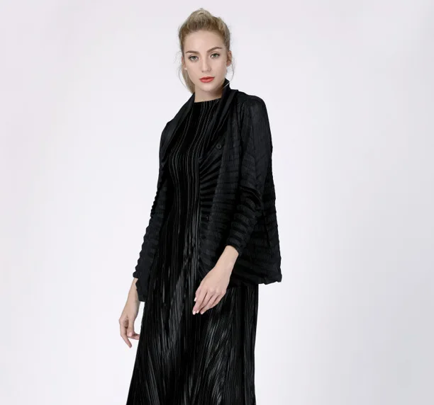 light Nouvelle Unique Manches Black khaki Mode Taille Bas 2019 Tournent Vers Gray Couleur dark Poitrine Stretch Solide Femmes Vestes La red À Plus Le Blue Plissé Longues Veste Miyake xwBXTH4q