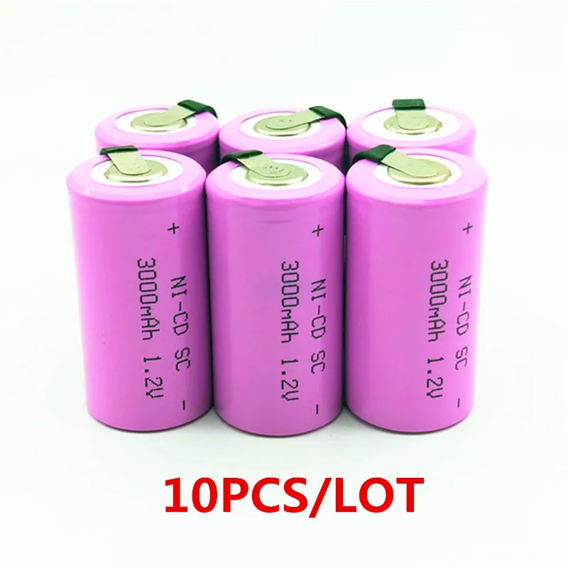 10pcs High quality battery rechargeable battery sub  battery SC battery  1.2 v with tab 3000 mah for electrical tools