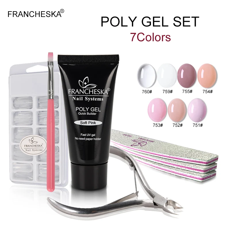 

Francheska Poly Gel Nail Set Varnish Nail Polish UV Gel Nail Extension Quick Building Top Fake Nails Design Polygel Kit Builder
