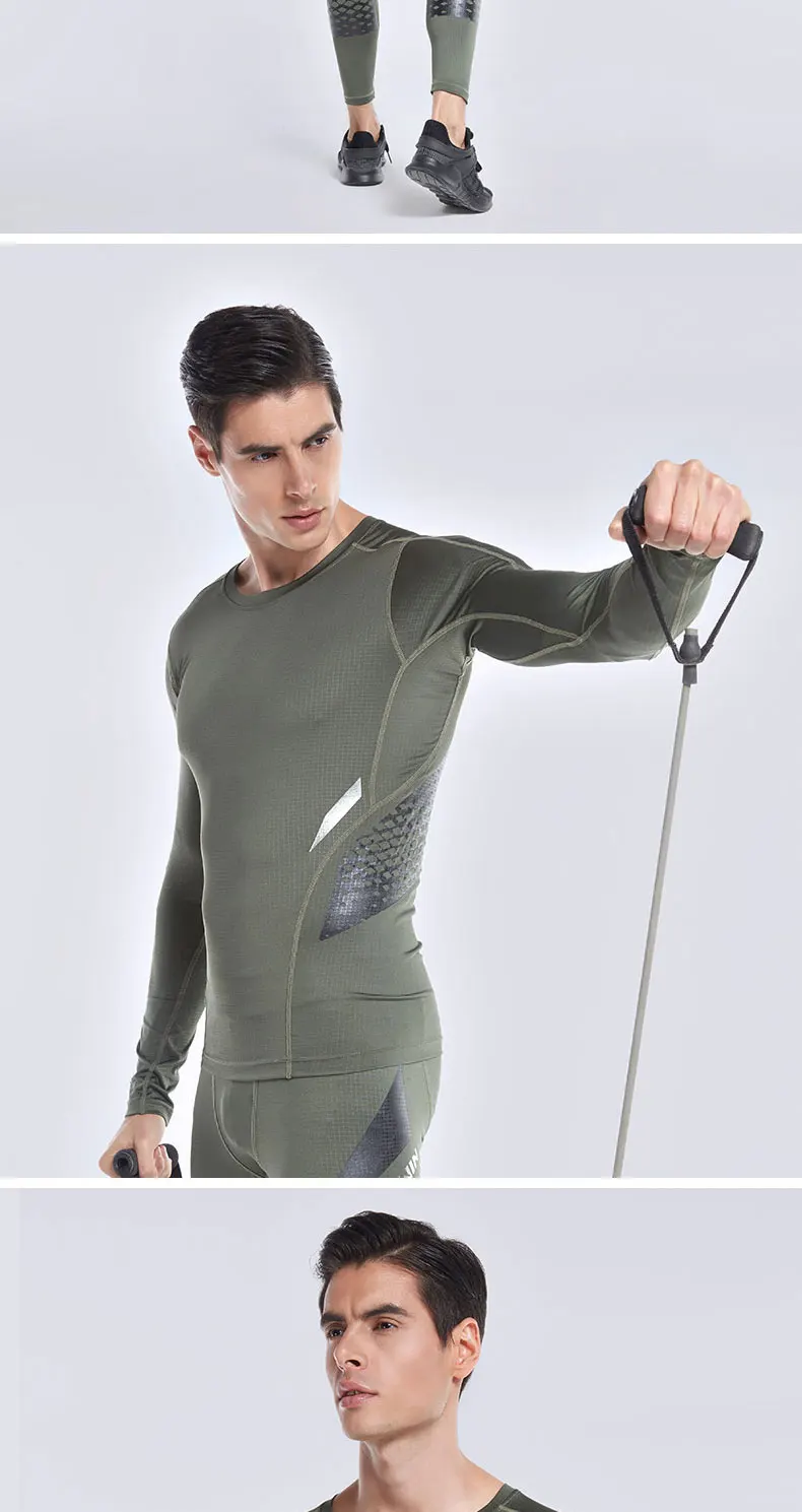 VANSYDICAL Quick Dry Running T-shirts Men Compression Shirts Men\'s Long Sleeve Screen Printing Shirt for Outdoor Fitness Tops XL 18