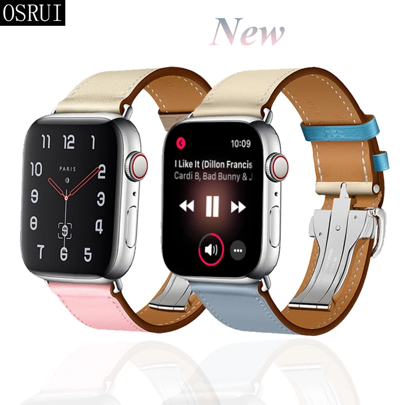 

Strap For Apple Watch band 42mm 38mm correa iwatch 44mm 40mm 4 3 2 deployment buckle Leather bracelet apple watch 4 accessories