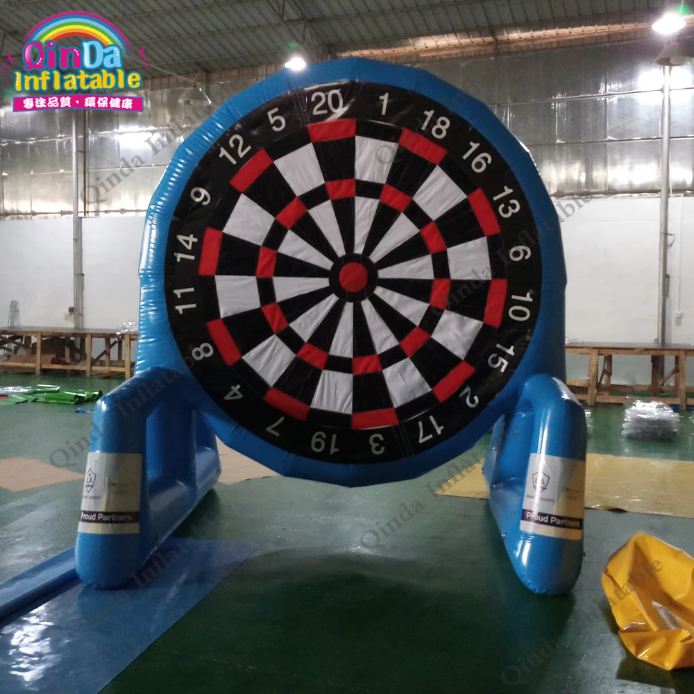 0.9mm PVC free pump double sided inflatable soccer dart board,blue