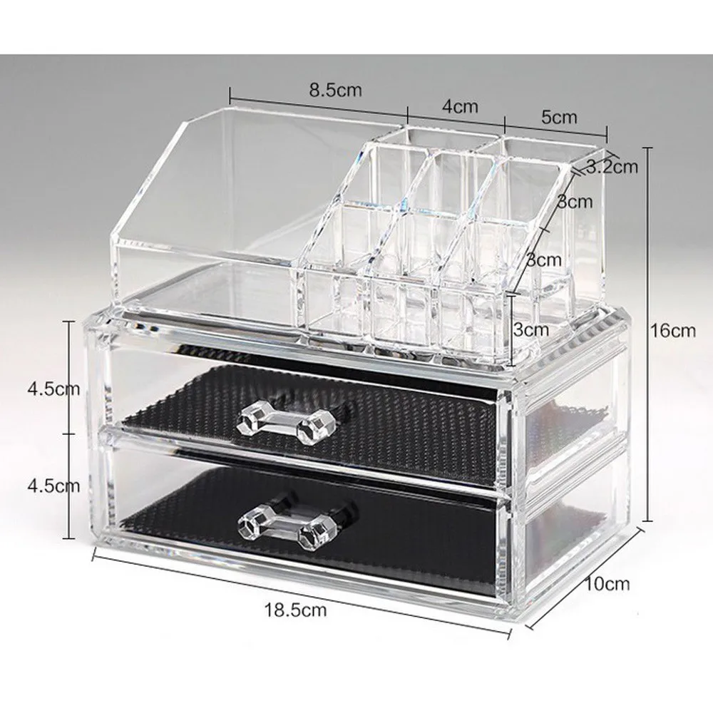 Прозрачный акриловый косметический Органайзер для макияжа, 2 слоя, органайзер для хранения, коробки, губная помада, ювелирные изделия, Настольный косметический Чехол