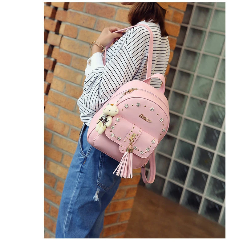 Amberler Fashion Women PU Leather Backpack Large Capacity Ladies Shoulder Travel Backpacks For Teenage Girls School Bags Female