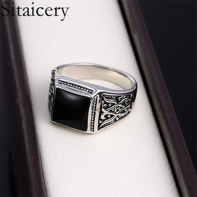 

Sitaicery Retro Square Enamel Black Rings For Men 2019 New Arrival Fashion High Quality Jewelry Party Gift Punk Men's Ring