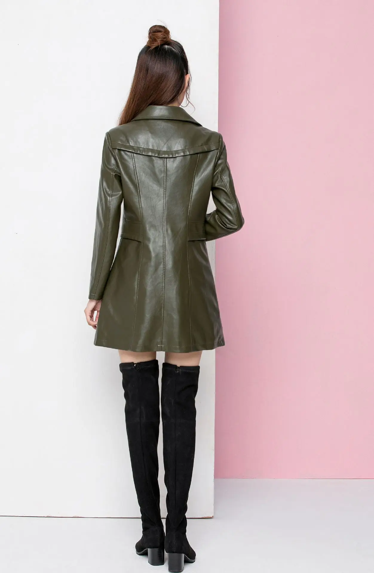 XL-5XL, осенне-зимняя женская куртка из искусственной кожи, приталенное пальто размера плюс, Женская однобортная кожаная куртка