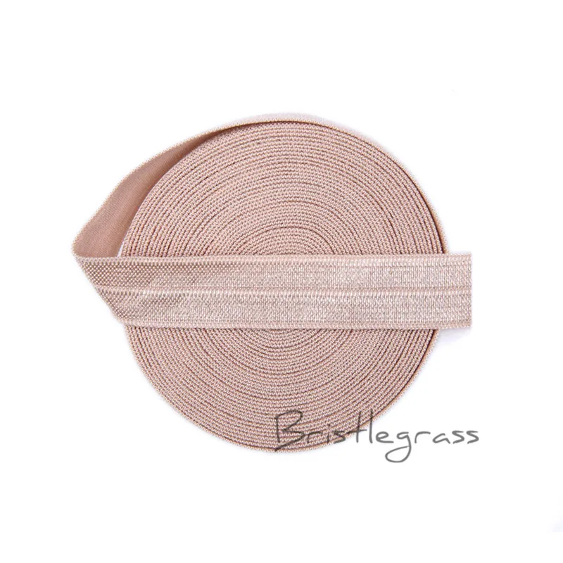 

BRISTLEGRASS 5 Yard 5/8" 1.5cm Vanilla Solid FOE Fold Over Elastic Spandex Satin Band Kid Hairband Headband Lace Trim DIY Sewing