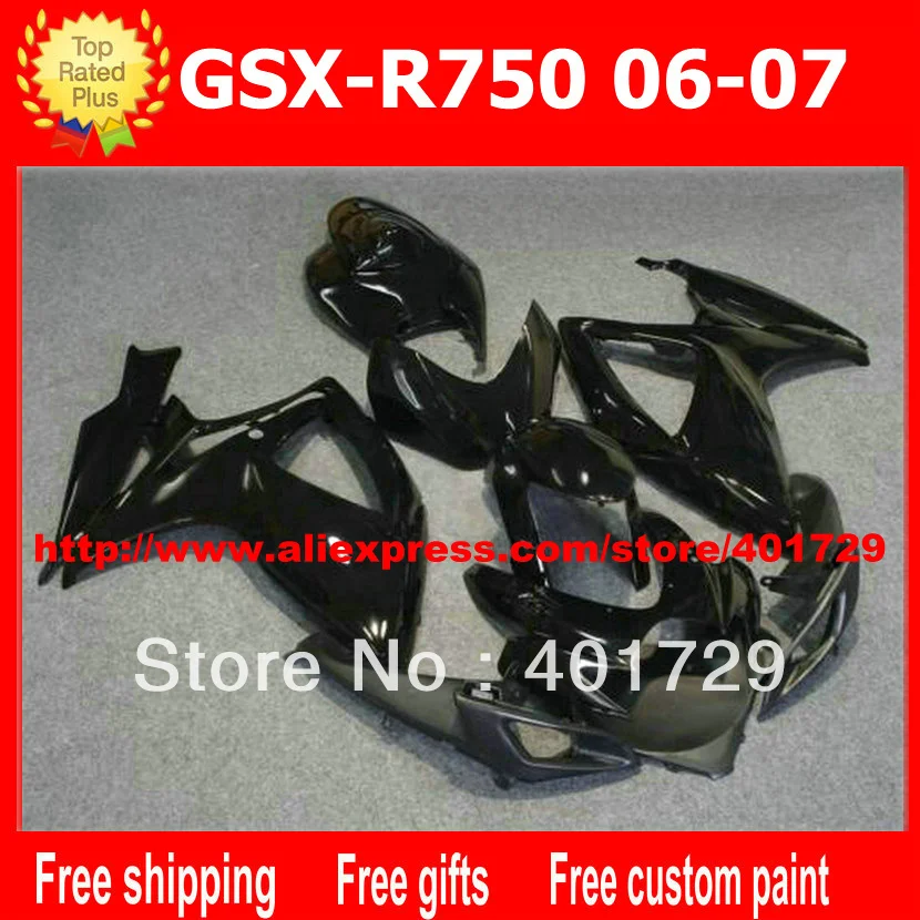 Таможенные обтекатели для Suzuki GSXR-600 750 GSX-R600 R750 2006 2007 GSXR600/750 все глянцевый черный обтекателя kit AW41