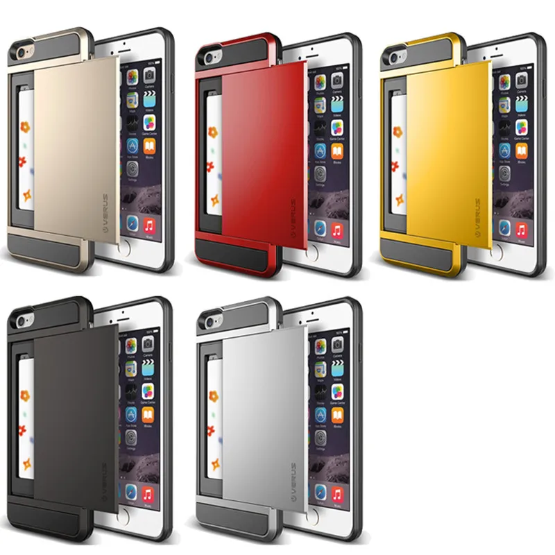 Case Fundas For iPhone 6 & 6S Etui Silicone PC+TPU Dual Layer Armor Coque With Slide Card Telephone Mobile accessories Cover