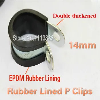 

14mm Rubber Lined P Clips Fixing Wire Pipe Clamps Zinc Plated X 50pcs