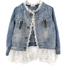 Girls Jean font b Jackets b font font b Kids b font Lace Coat Long Sleeve