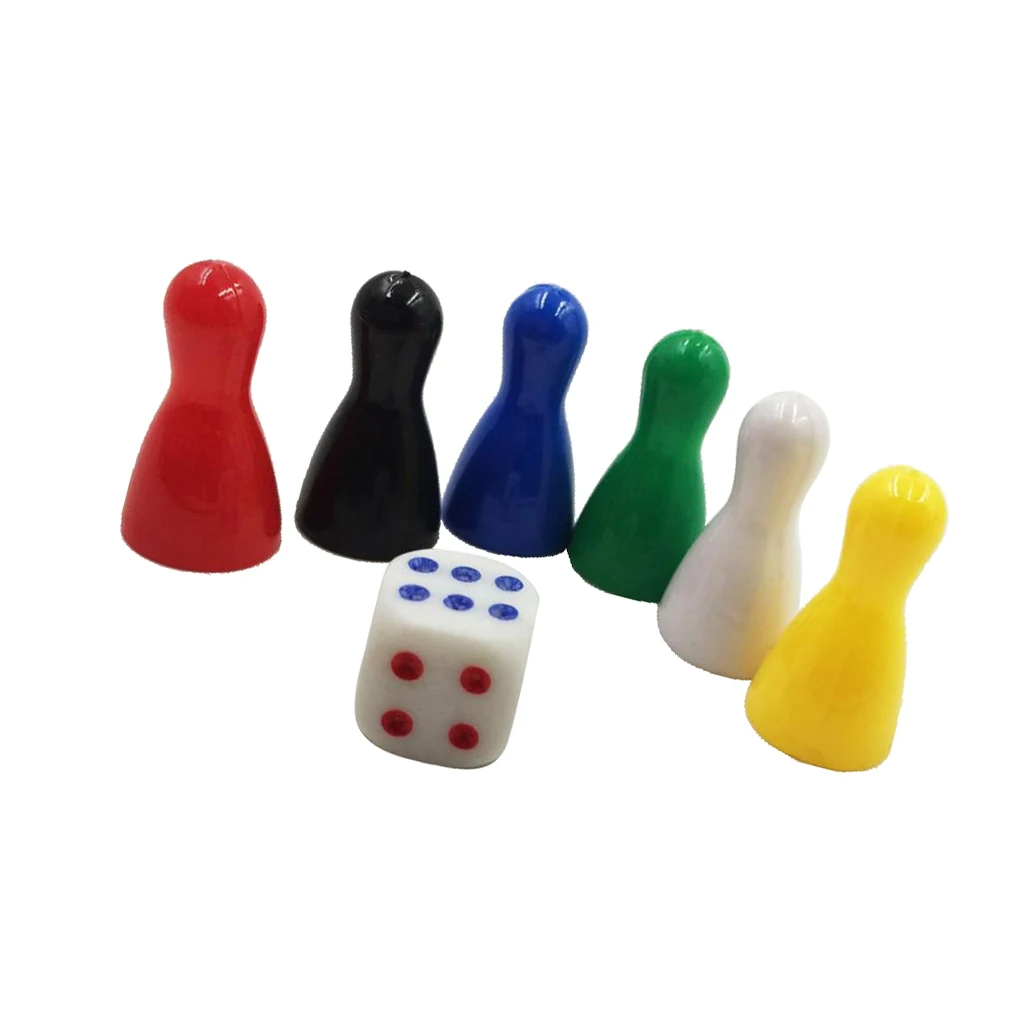 6Pcs 2.5x1.3cm Colorful Plastic Pieces Game Chessman Pieces Pawn Chess Dice Set for Board Card Games