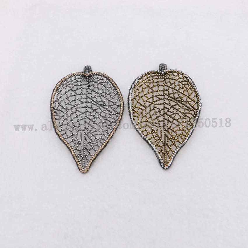 

Hollow brass leaf pendants beads mix color handcrafted Gems jewelry necklace pendants for women 1039