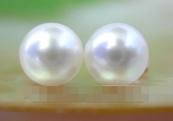

Free shipping 00421 round white FW pearl earring gold stud