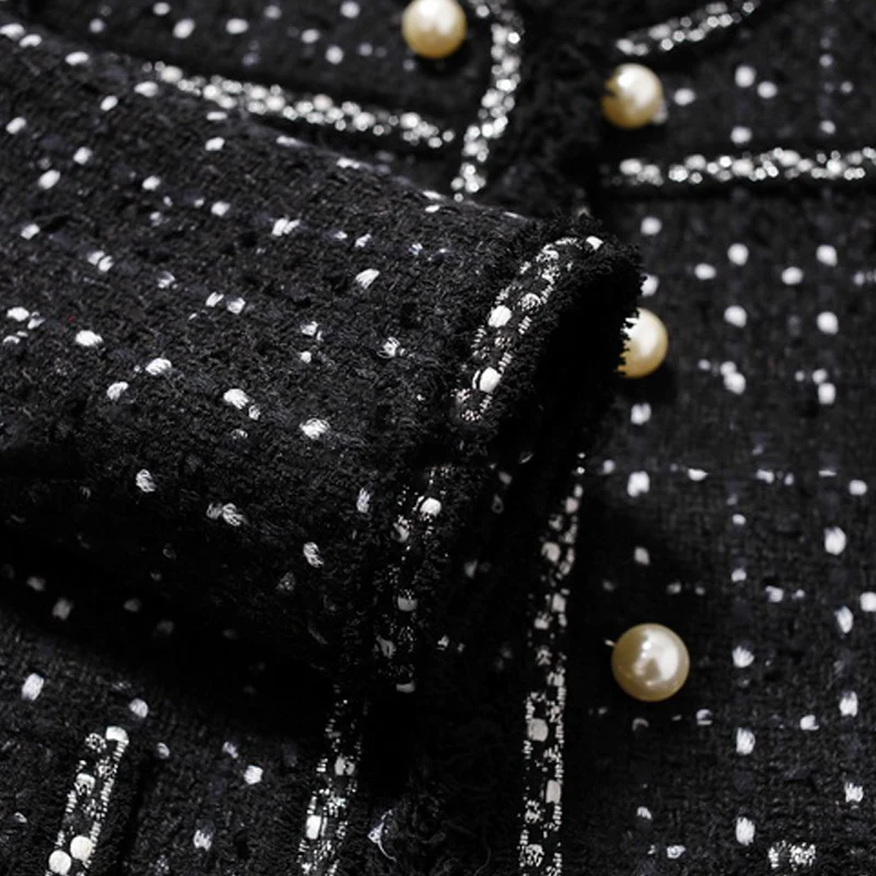 Черная твидовая куртка на весну осень/зимняя женская пальто Классические