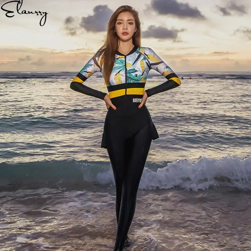 long sleeve swimsuit with skirt