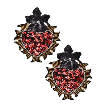 

Vintage Handmade Beads Heart Earrings Fashion Big Maxi Black Flower Crystal Stud Earrings For Women Jewelry Gift Wholesale