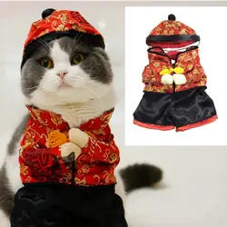 Забавный стиль домашних одежда на новый год щенков кошка фестиваль пальто китайский стиль животное одежда S-XL счастливого Нового года Тан-