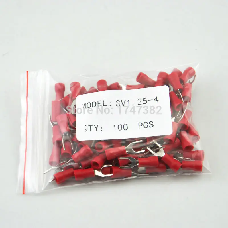 SV1.25-4 Red Furcate Terminal Cable Wire Connector Insulated Wiring Terminals electrical Lug crimp terminal 100PCS SV1-4 SV