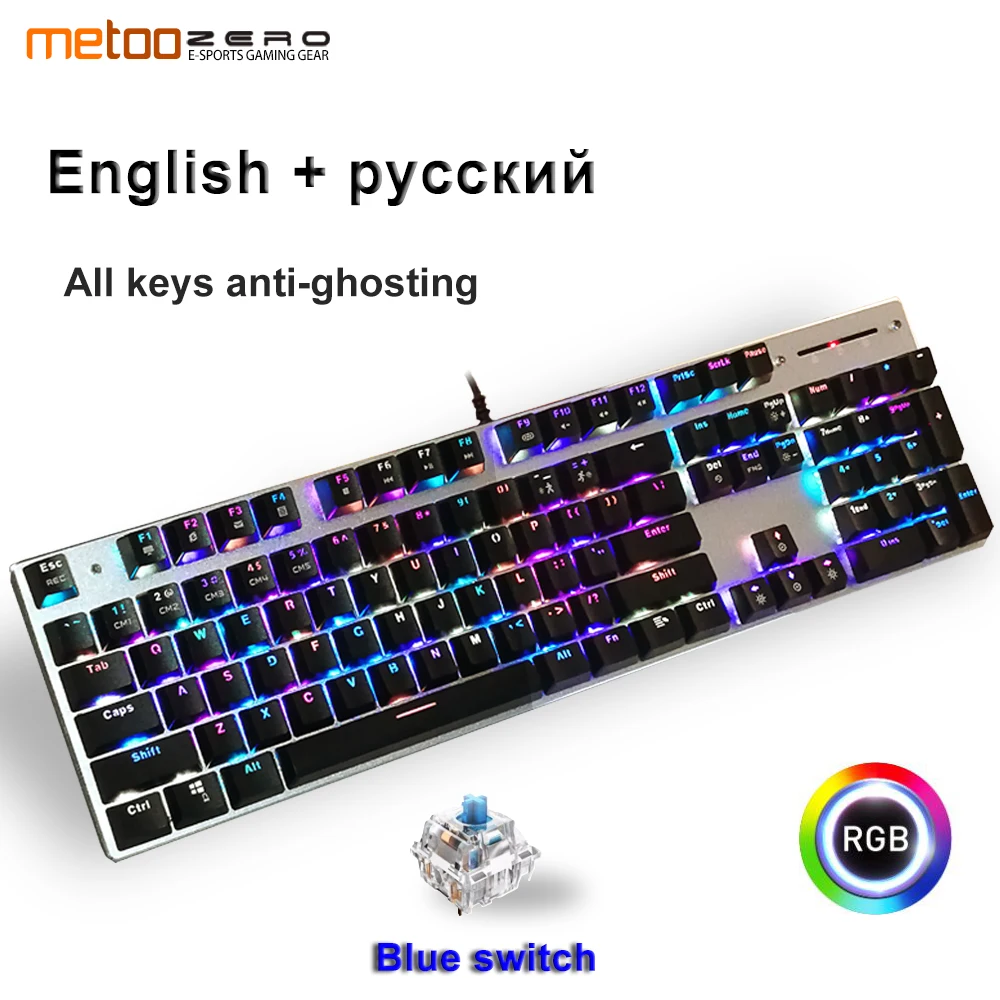 

Metoo Genuine Mechanical Keyboard RGB Mix lights Backlight blue Switch Metal Anti-ghosting USB Wired Gaming Keyboard for Gamer