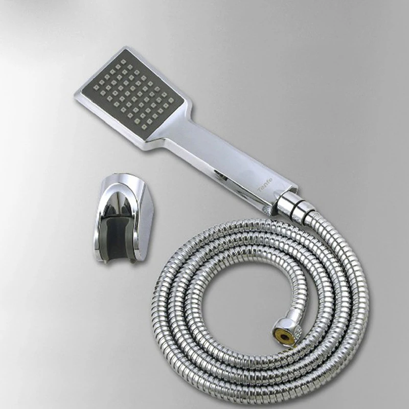 ABS Square Handheld Shower Head + ABS Holder + Stainless Steel Shower Hose Chrome Finishin