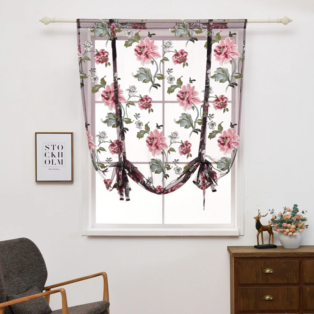 

Feiqiong Sheer Curtains Peony Flower Window Drape Roman Style Valance Semi Transparent Voile Curtains Window Decor 2019