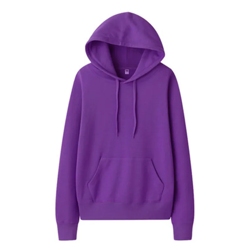 Purple Демисезонный моды Harajuku толстовки Для женщин Повседневное с длинным рукавом Свободные Карман пуловер с капюшоном Женский сплошной цвет одежды Тонкий 450 - Цвет: Purple
