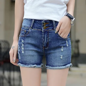 

Large size Women Shorts 2019 Fashion New Summer Hole elastic force Female Denim Shorts Thin Loose Ladies Short Pants WIN878