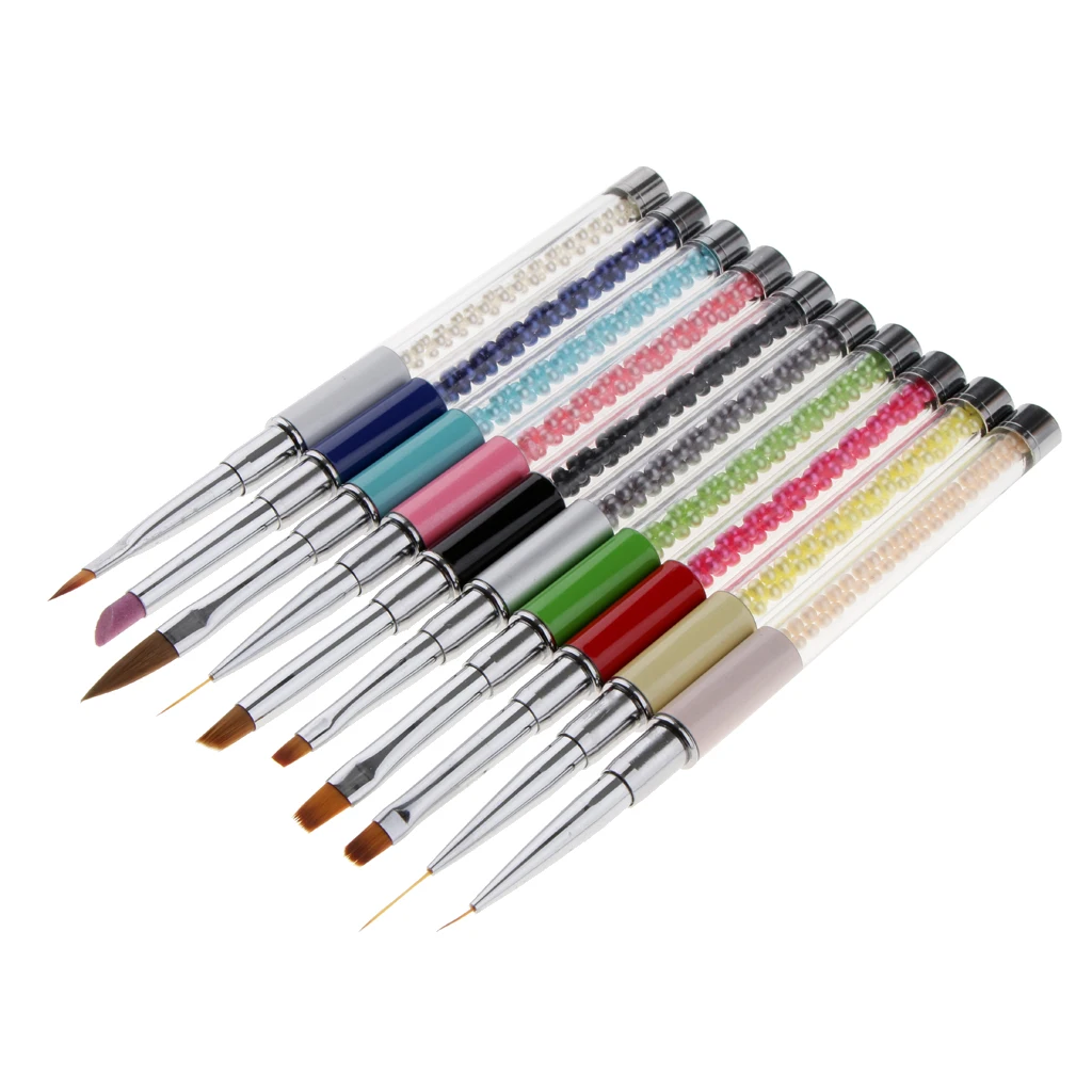 Pro 10Pcs Nail Art Design Polish Brush Pen Liner Set for Acrylic UV Gel Drawing Painting Beads Handle with Cap