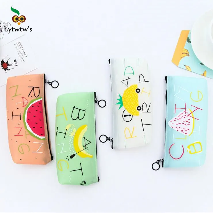

1 Piece Lytwtw's New Cute Kawaii Fruit Watermelon Banana Portable Pen Pencil Bag Case Pocket Pounch Silicon School Stationary