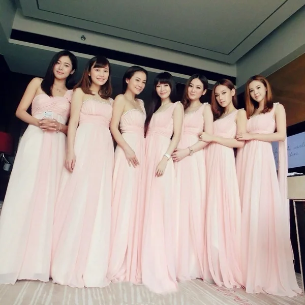 Light Blush Pink Bridesmaid Dress Formal Long Design One Shoulder Light Blush Pink Bridesmaid Dress Formal Long Design One Shoulder Chiffon Beaded Western Dresses Floor