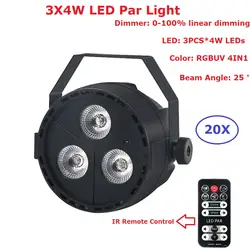 20 упак. коробки посылка мини светодио дный Par 3X4 Вт RGBUV 4IN1 DMX Par Lights 110-240 В для клуба Dj Показать дома вечерние бальные полосы