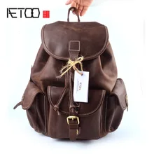 AETOO рюкзак из натуральной кожи для мужчин и женщин, винтажный британский стиль, настоящий кожаный рюкзак crazy horse, повседневные Рюкзаки