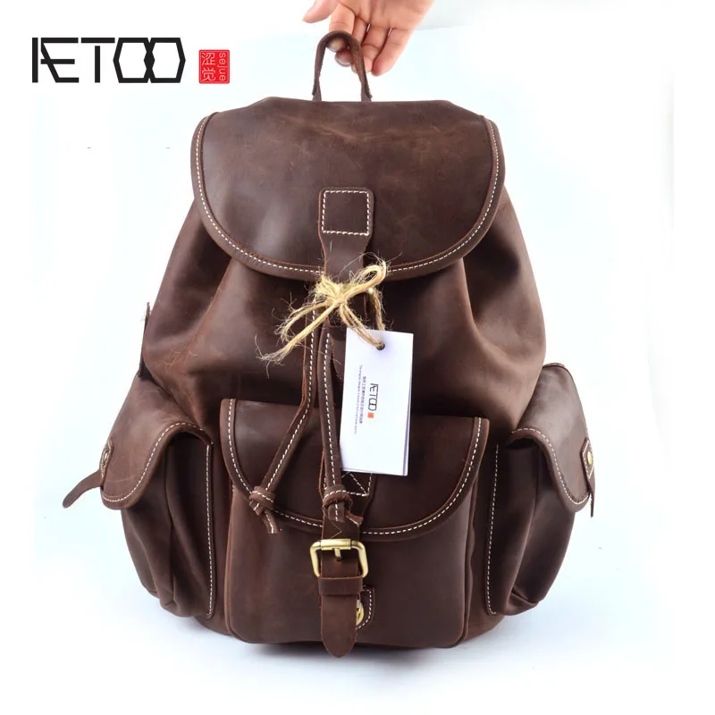 AETOO 100 genuine leather backpack men women vintage british style