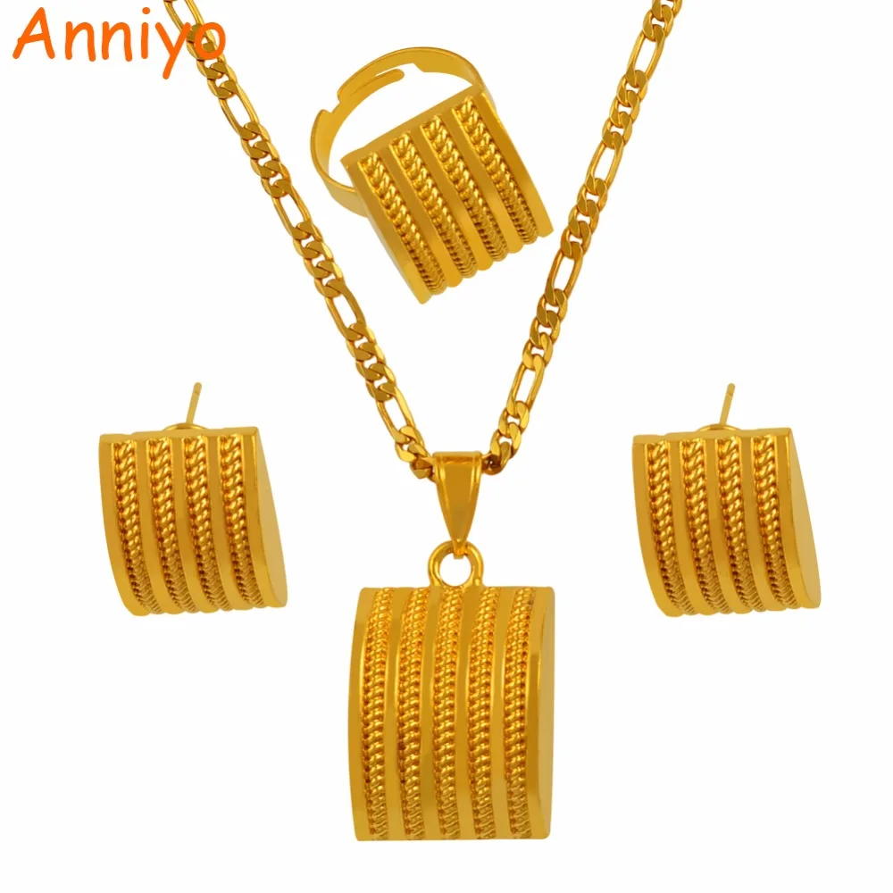 

Anniyo New Ethiopian Gold Jewelry Sets Necklace Clip Earrings Rings Gold Color Habesha Jewellery Eritrean Wedding Gifts #125006