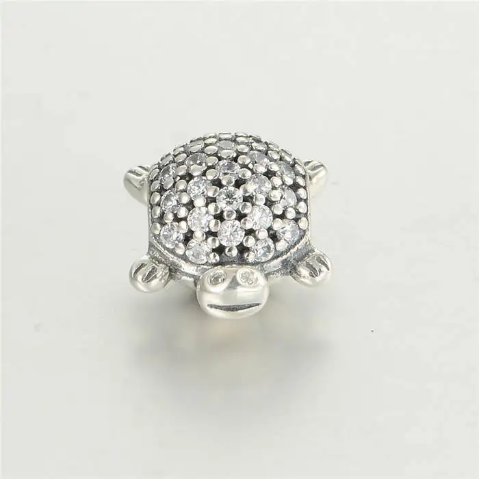 

925 Sterling-Silver-Jewelry Micro CZ Pave Sea Turtle Animal Charms Beads Fit Original Pandora Bracelets & Bangles Making