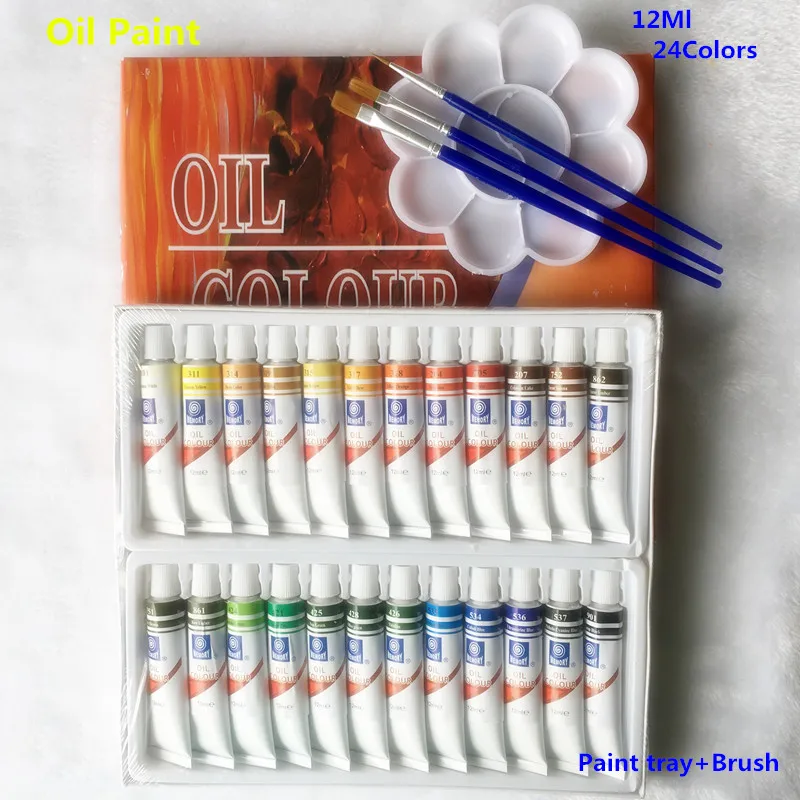 Professional Oil Paint Canvas Pigment Art Supplies Paints Each Tube Drawing 12 ML 24 Colors Set Free For Brush And Paint Tray