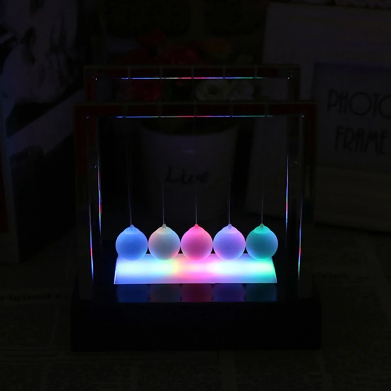 Creative Colorful Glowing Night Light Newtons Cradle LED Light Up Kinetic Energy Home Office Science Toys Gift Home Decor (2)