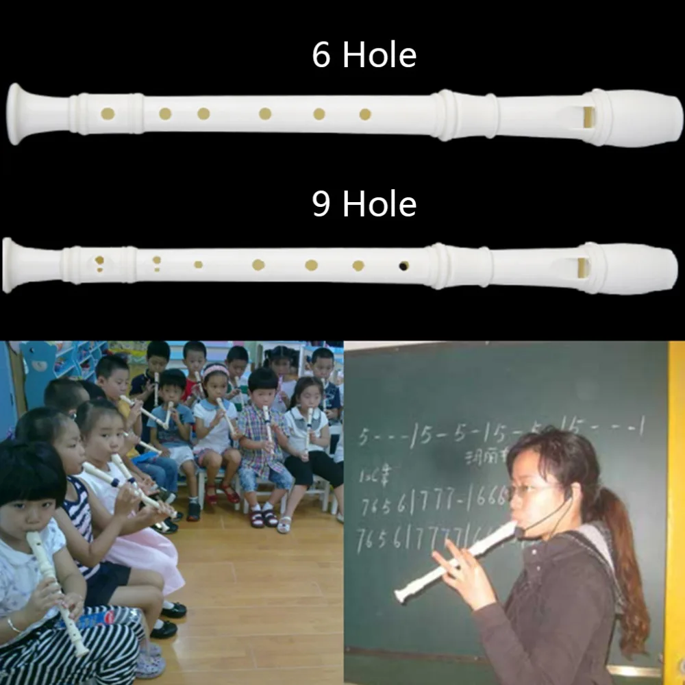 Portable Size White ABS Resin Instrument Musical Soprano Recorder Long Flute Fingering Early Education For Children