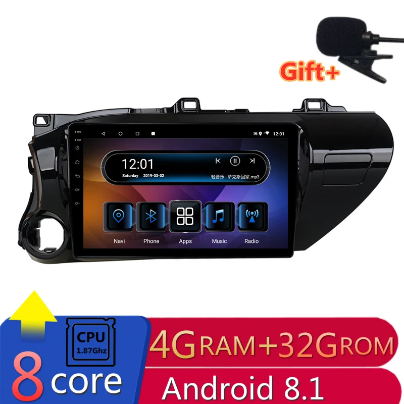 

10" 4G RAM 2.5D IPS 8 Core Android 8.1 Car DVD Multimedia Player GPS For Toyota Hilux 2016 2017 audio car radio navigation