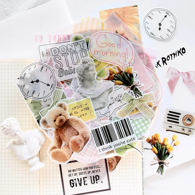60pcs native flower gilding stickers decor diy diary planners scrapbookings OD