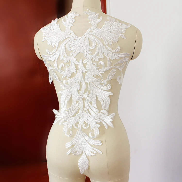 

1P-2Pcs/Lot Cotton Thread Mesh Embroidery Big Flower Lace Patch Handmade DIY Applique Wedding Dress Back Clothing Accessories