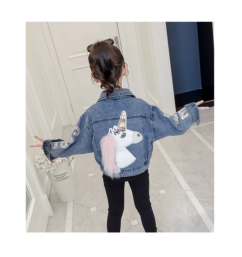 Liakhouskaya/ модная детская куртка с единорогом для девочек, эксклюзивные джинсовые куртки и пальто, одежда для девочек, топы, Корейская одежда, 4-15