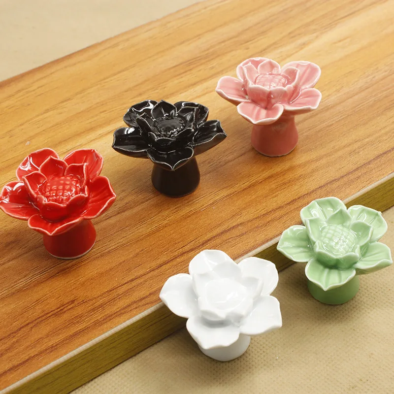 السيراميك مقبض اللون اللوتس حديقة الأطفال الكرتون مقبض دولاب لخزانة ملابس بأدراج مقبض