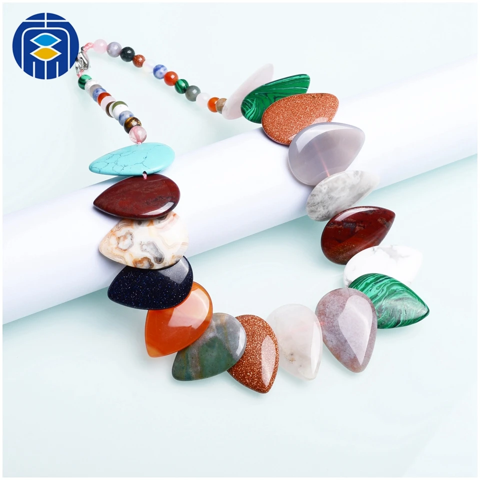 

Juleecrysta Fashionl Handmade Natural Stone Necklace Women Mixed Colorful Gemstone Knotted Bead Necklaces