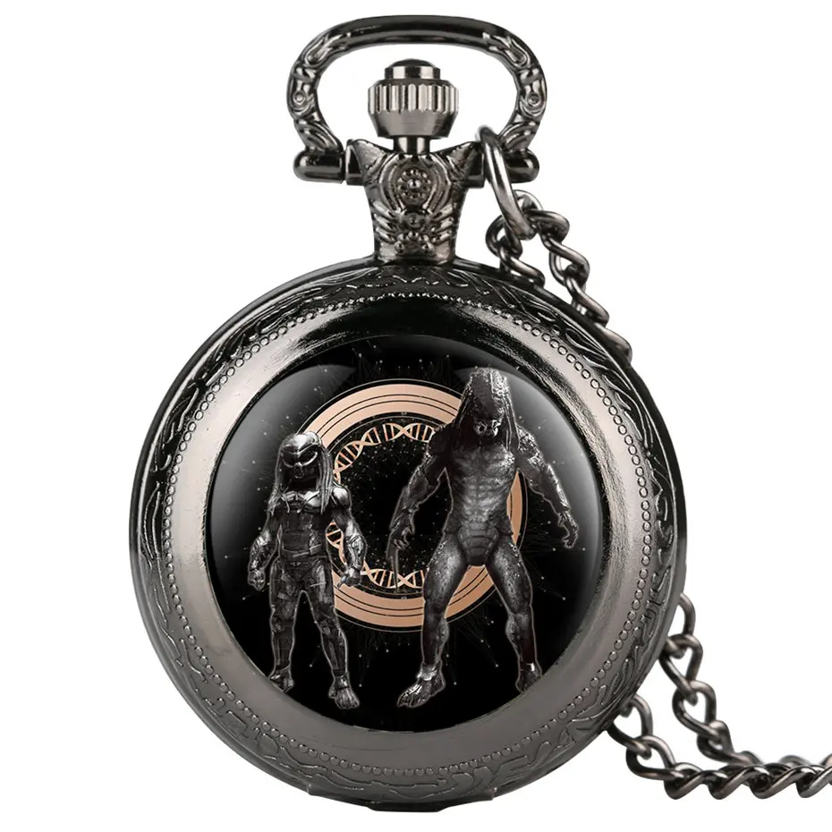 Фильмы тема Хищник кварцевые карманные часы мужские модные Fob часы с necklace ем кулон мужские часы Подарки для детей мальчиков
