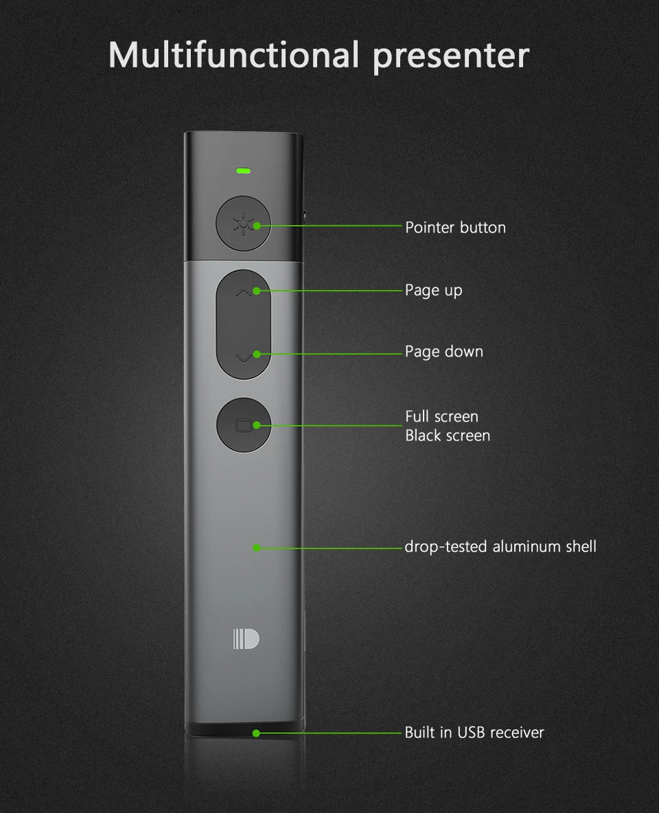 Doosl 2,4 ГГц USB беспроводной ведущий PPT пульт дистанционного управления с зеленой лазерной указкой для презентаций Powerpoint