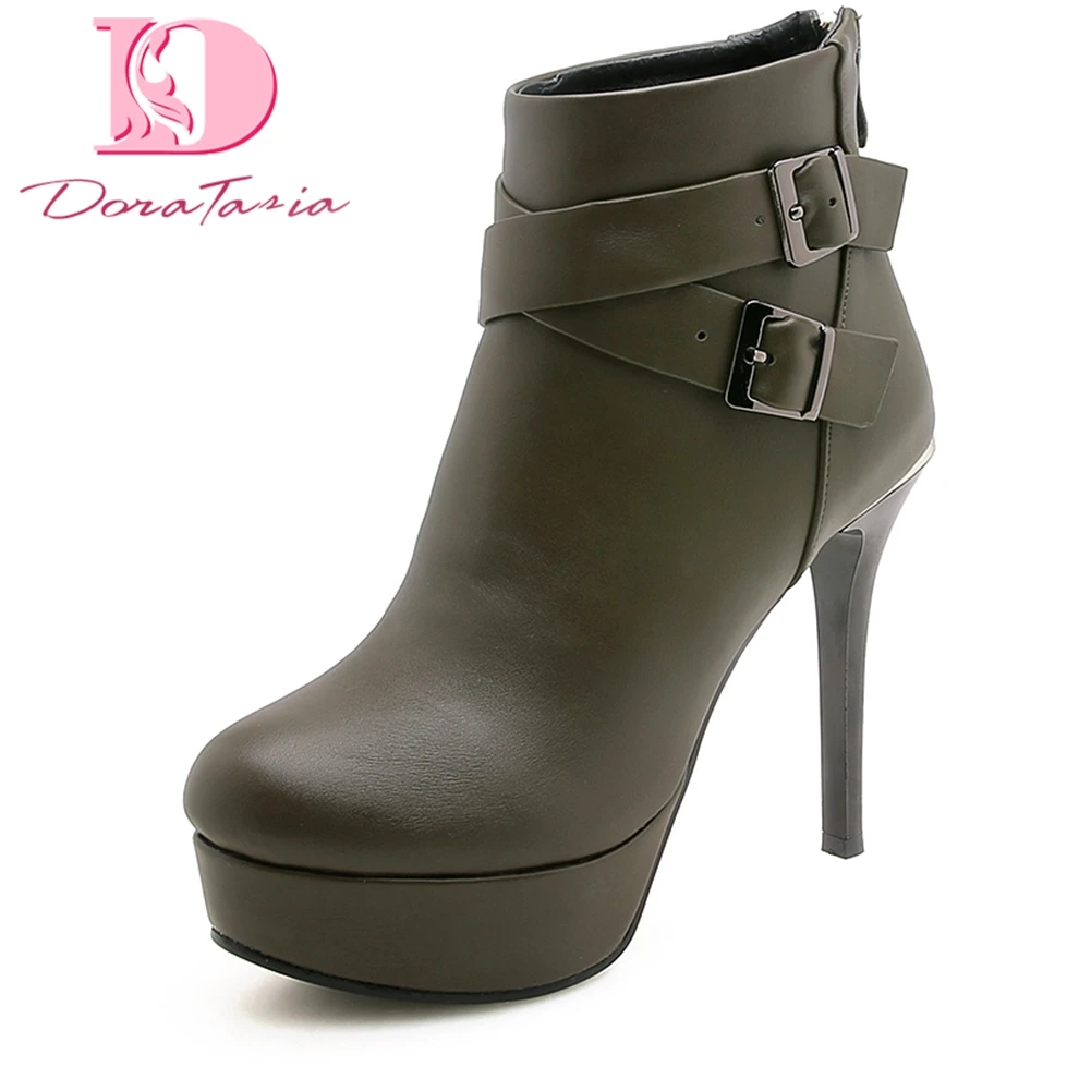 

DoraTasia New big size 33-42 Hot Sale Wholesale Zip Up Boots Woman Shoes Thin High Heels Platform Ankle Boots Shoes Woman