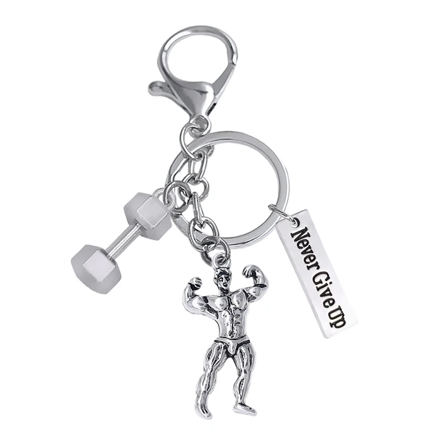 Popular fitness fitness keychain 3D metal barbell charm combination key